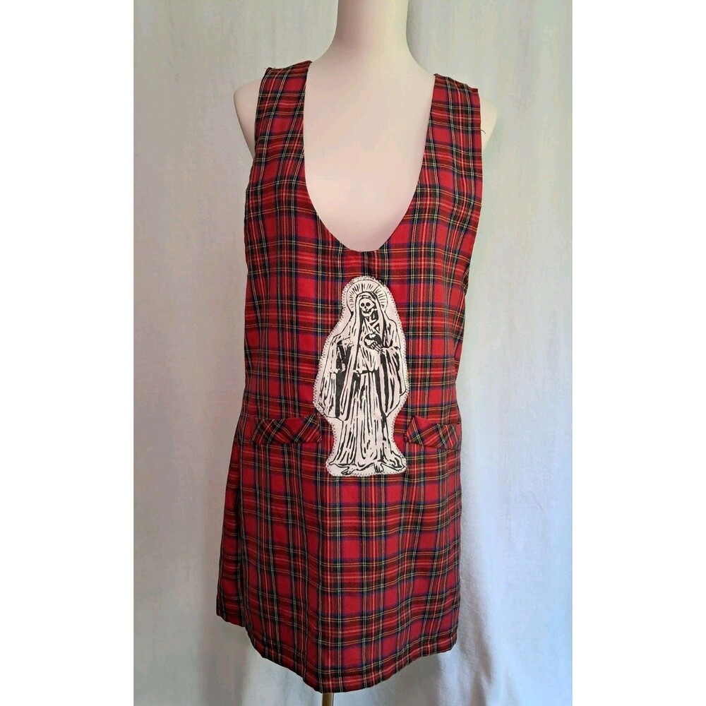 Sellecca Vintage Plaid Sleeveless Dress Relaxed Fit Pull On Applique Size XS